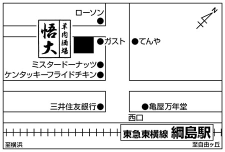 羊肉酒場 悟大 綱島店ご案内図