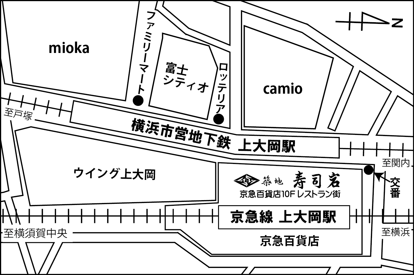 築地寿司岩　京急上大岡店店舗地図ご案内